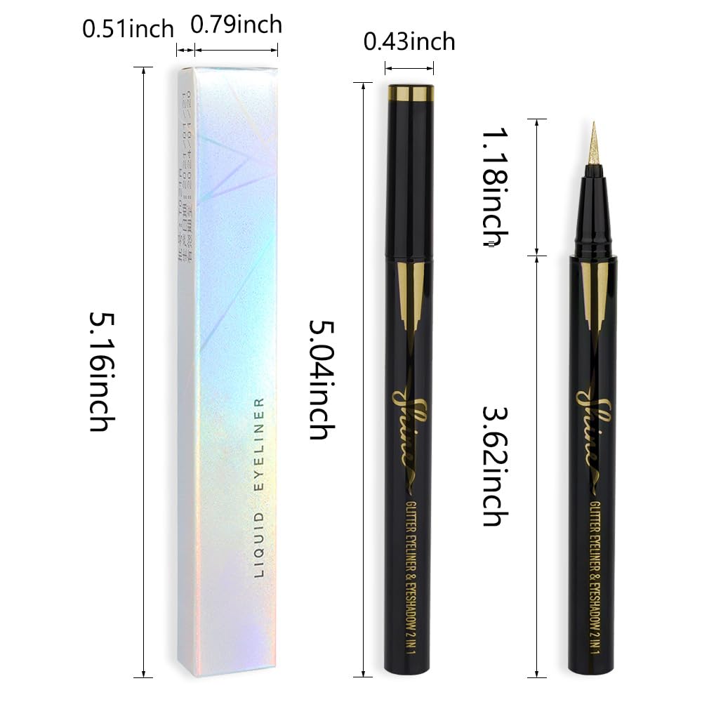 Silver White Metallic Glitter Liquid Eyeliner Pen – Long-Lasting Sparkly Waterproof Eyeliner for Women & Men – Tattoo-Effect Eye Makeup for Parties – Delineador Líquido con Brillo 01