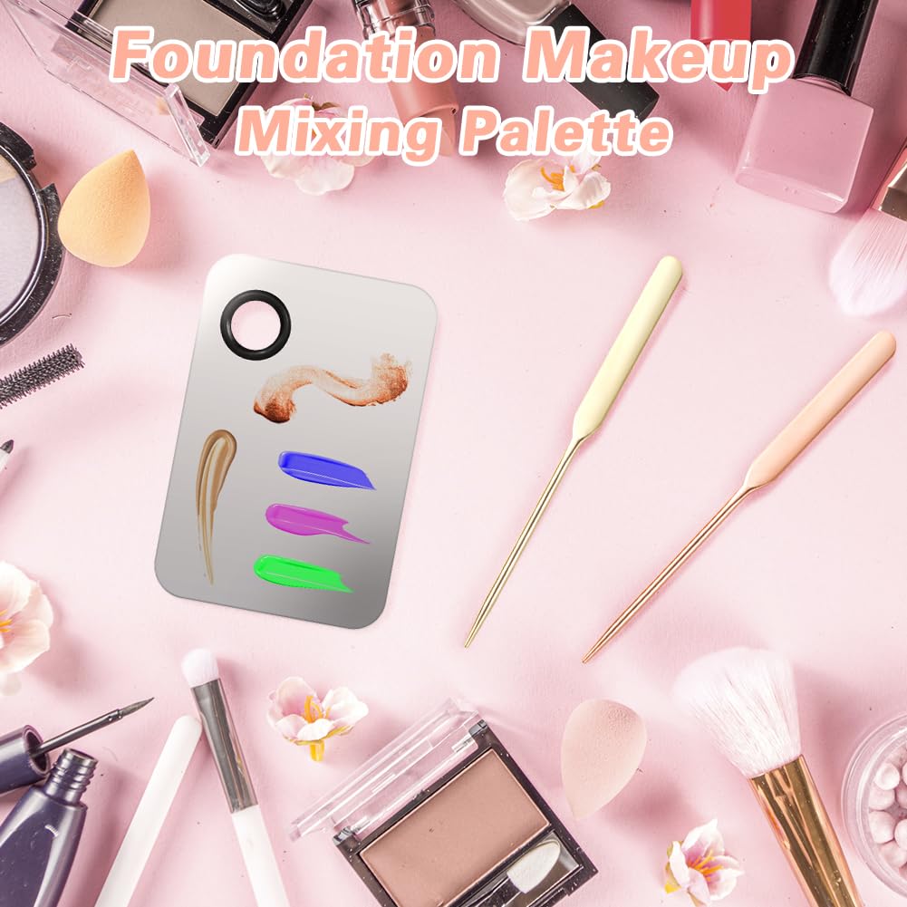 5PCS Makeup Mixing Palette, Stainless Steel Cosmetic Makeup Palette With Spatula Makeup Artist Tool, Professional Cosmetic Mixing Makeup Palette For Mixing Eye Shadow/Eyelash/Nail Art/Foundation