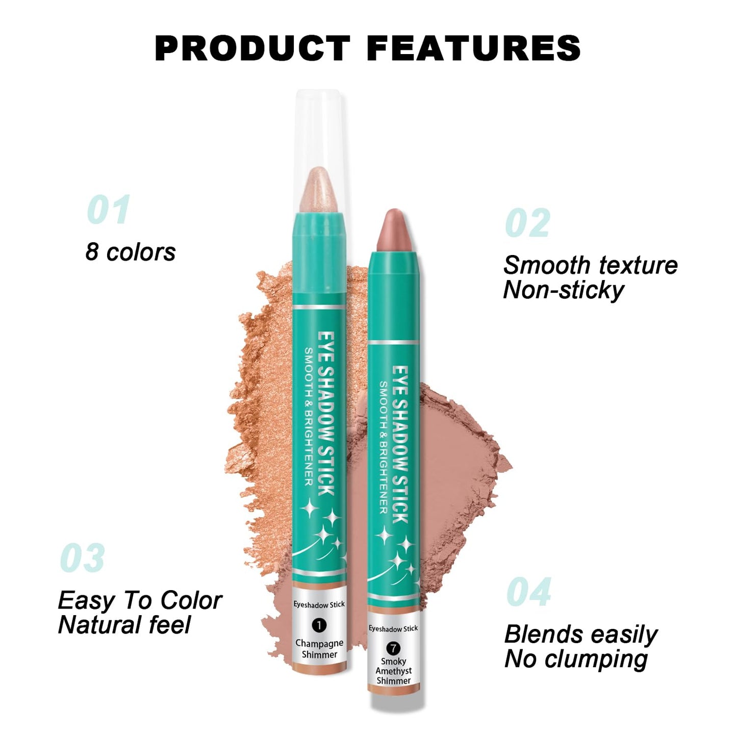 4Pcs Eyeshadow Stick, Eye Brightener Stick, Shimmer Creamy Eye Shadow Makeup, Waterproof Long Lasting Glitter Highlighter Eye Liner Pencil (4PCS B)