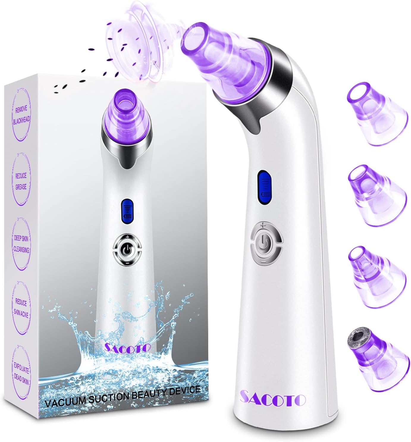 Blackhead Remover Pore Vacuum, Face Suction Pore Cleanser, 5 Suction Power Electric Blackhead Extractor Tool, 4 Probes, Blackhead Suction Remover for Women & Men