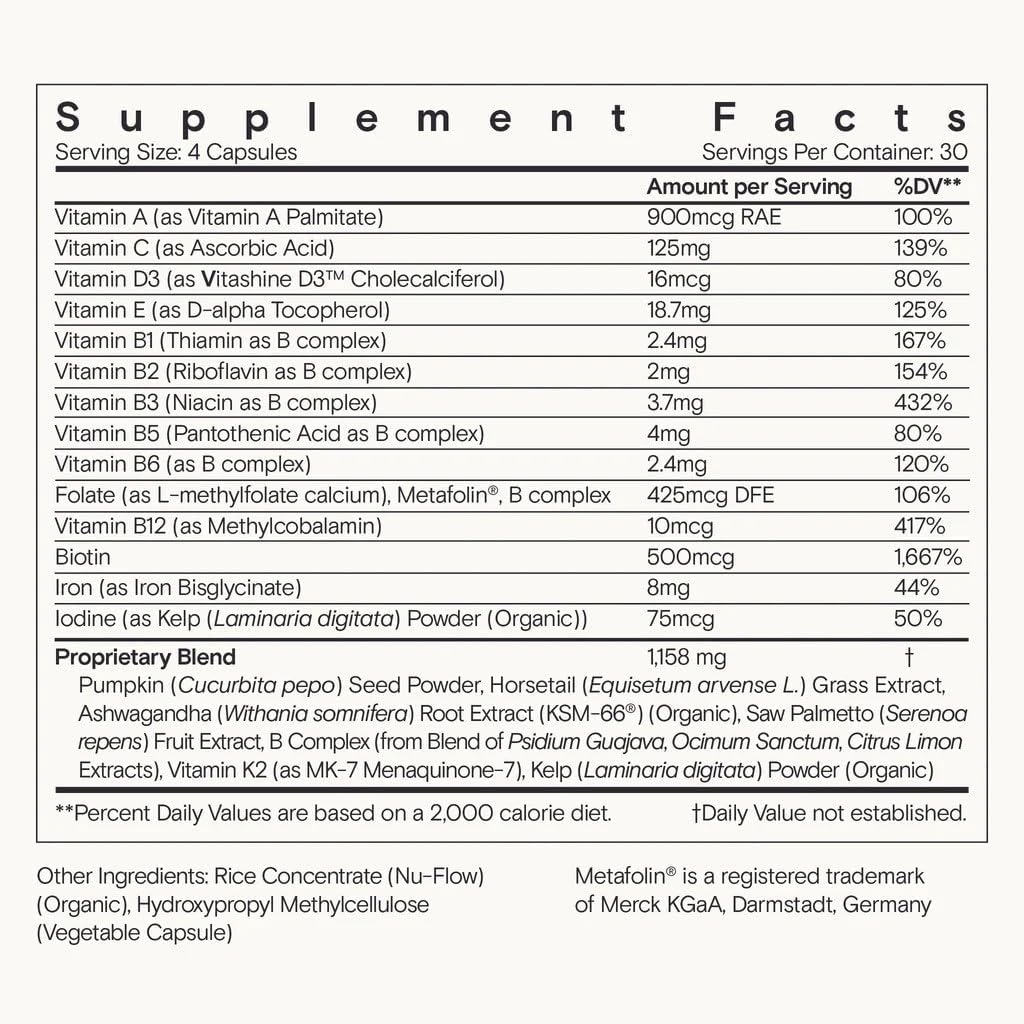 Moon Juice - SuperHair - Bottle (120 Capsules) - Hair Growth Vitamins - Multivitamins & Organic Ashwagandha - Reusable Glass Bottle - 3rd Party Tested - 100% Traceable - Vegan, Gluten Free, Non GMO