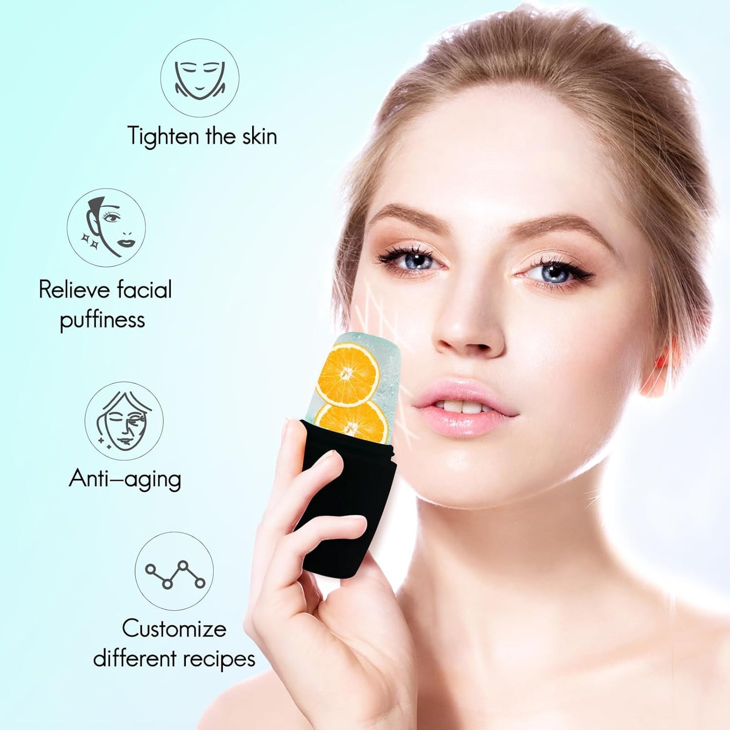 2Pack Ice Roller for Face, Qewro Silicone for Tone skin, Reusable Eye Puffiness Relief, Ice Roller Mold for Neck, Facial Roller to Remove Fine Lines Pores Anti Wrinkles (Black and Black)