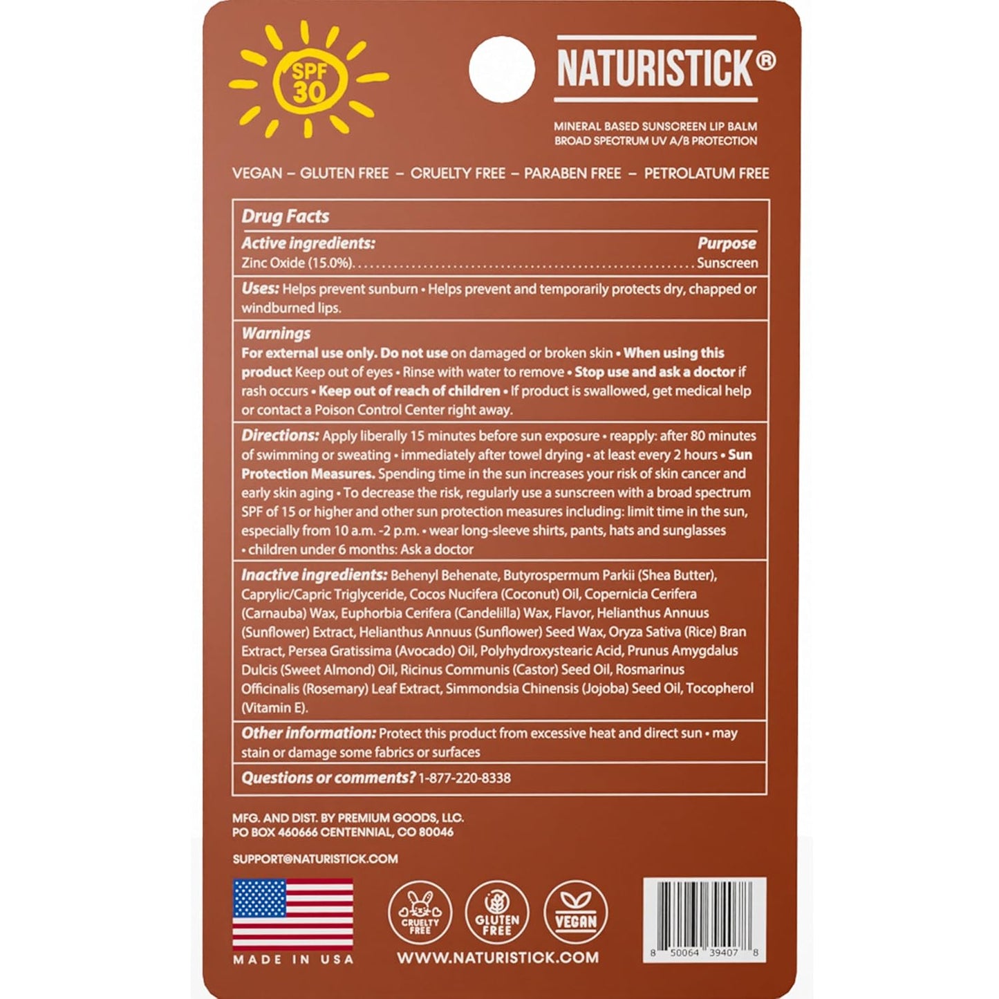 Naturistick SPF 30 Vegan Lip Balm β Mineral Sunscreen with Zinc Oxide | Broad Spectrum UVA/UVB Protection | 100% Natural, Coral-Friendly Formula | Oxybenzone Free | 5-Pack Coconut | Made in USA