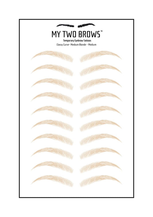 (10 pairs) Medium Blonde Temporary Eyebrow Tattoo - Medium Size - Waterproof & Smudgeproof - Classy Curve Style Eyebrow Stickers - Sheet Lasts up to 30 Days - Won't Work on Existing Brows