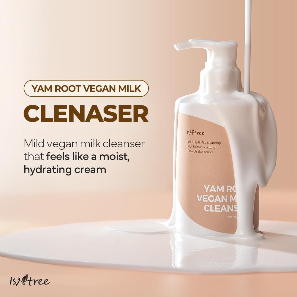 IsNtree Yam Root Vegan Milk Cleanser 220ml, 7.43 fl.oz | Korean Facial Cleanser for Sensitive Skin | Rich & Creamy Texture | Hydrating & Mild | Vegan & Cruelty-Free Skincare