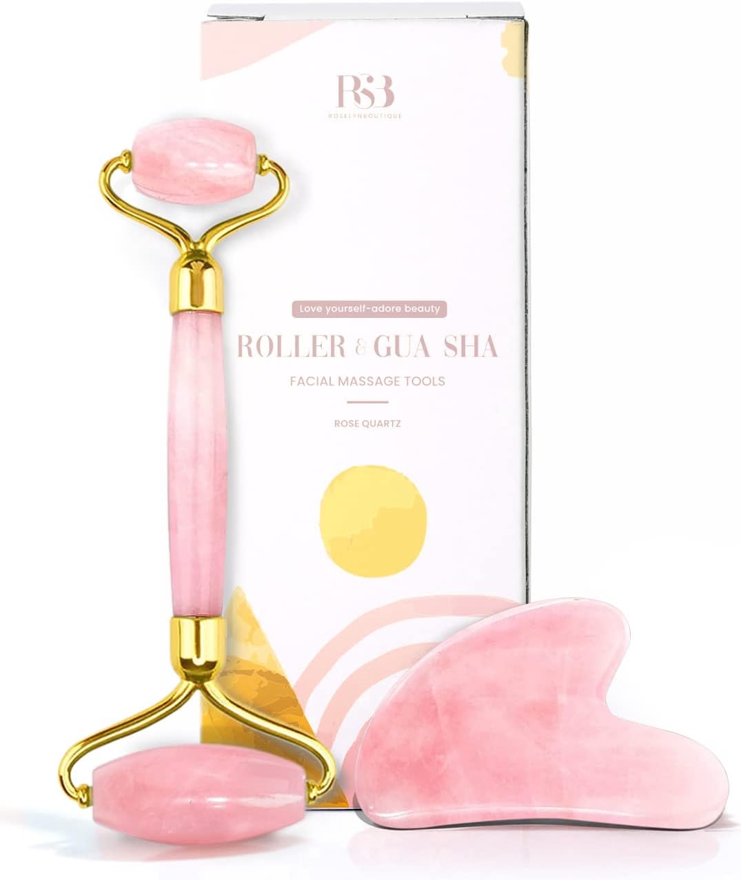 Gua Sha Facial Tools & Face Roller by ROSELYNBOUTIQUE Original Face Massager for Puffiness Wrinkless Skin Care Routine - Self Care Gift for Men Women (Pink)