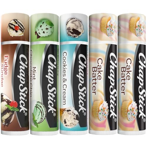 ChapStick Lip Care Bundle – Ice Cream Classics + Cake Batter Lip Balm, 0.15 Oz Ea (5 Piece Set)