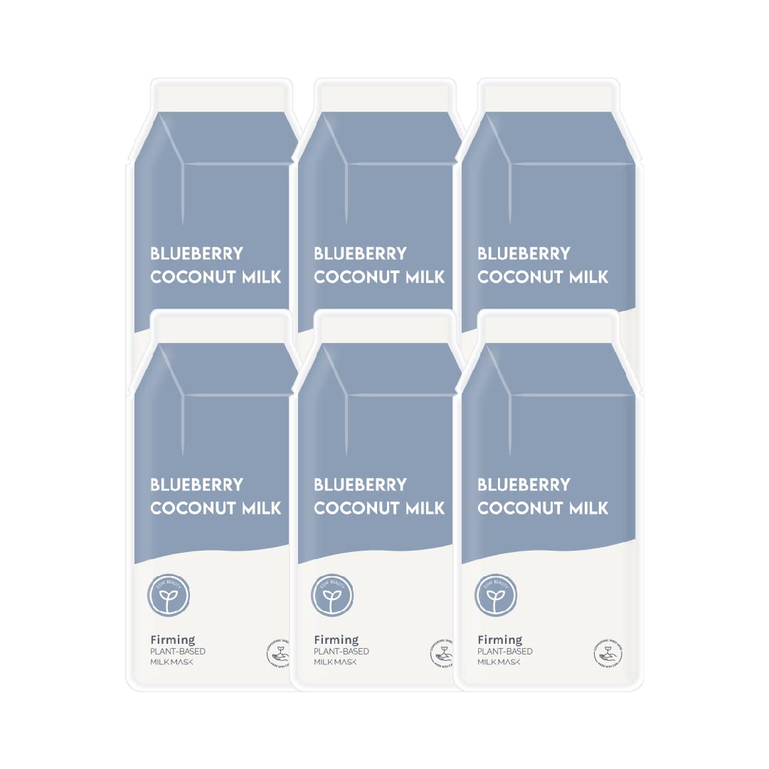 ESW Beauty Blueberry Coconut Milk - Firming Plant-Based Milk Face Mask (6-Pack) - Rejuvenating with Blueberry & Coconut for Mature Skin - Firms & Reduces Fine Lines