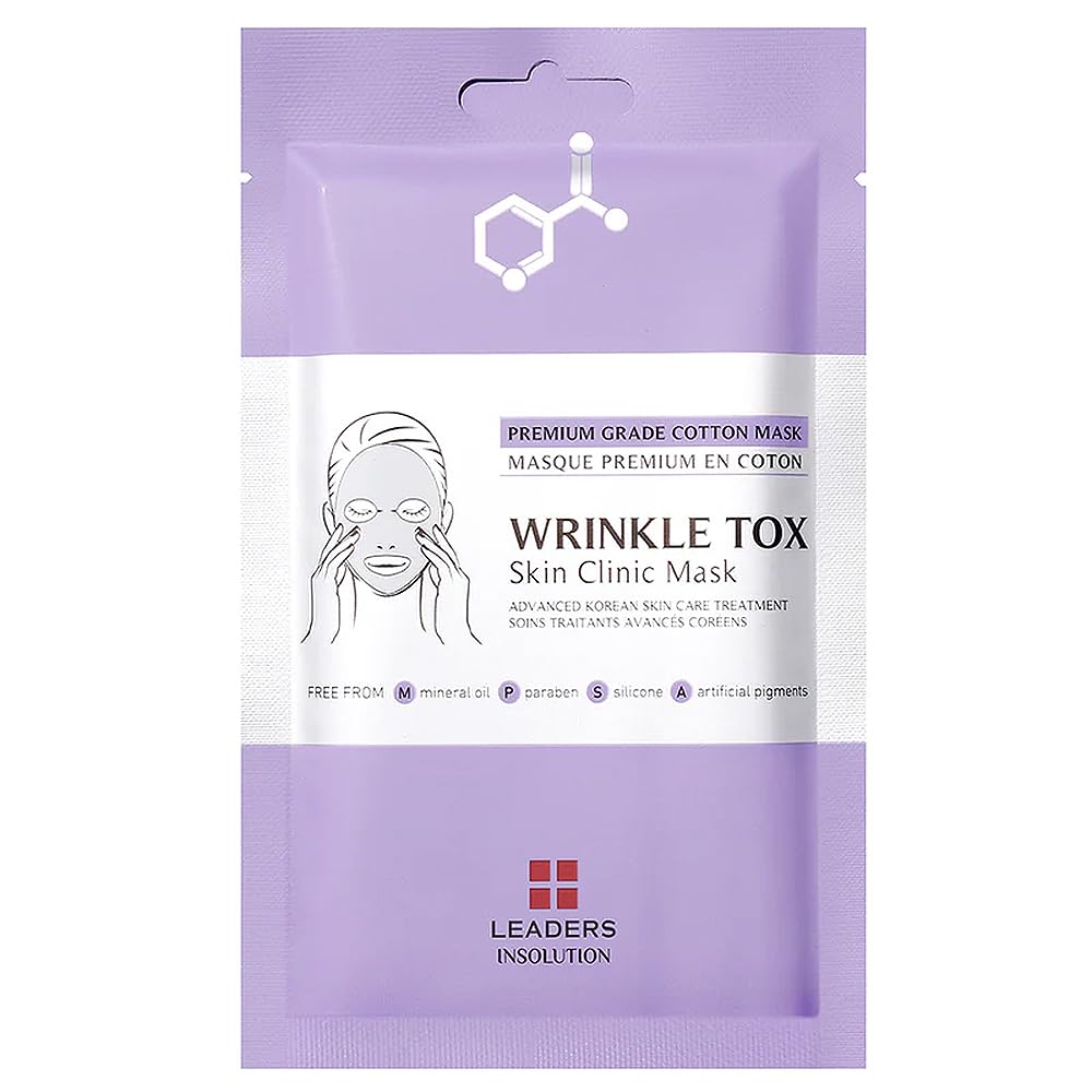 Leaders Insolution Wrinkle Tox Skin Clinic Mask | Adenosine-Infused Anti-Aging Facial Sheet for Fine Lines, Wrinkles, and Firmness | Premium Grade Cotton, Collagen Boosting (10 Sheets)