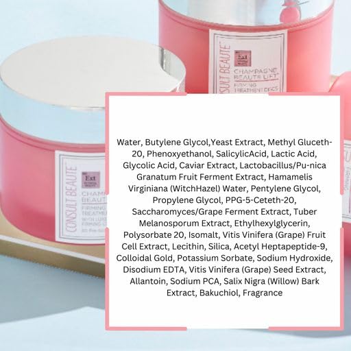 Consult Beaute - Champagne Lift Face Firming Treatment Disc - Firming and Exfoliating Pads - Rejuvenate Sagging Skin - Pre-Soaked Wipes - Disposable - Peptides - Grape Seed Extract - 60 Count (2Pack)