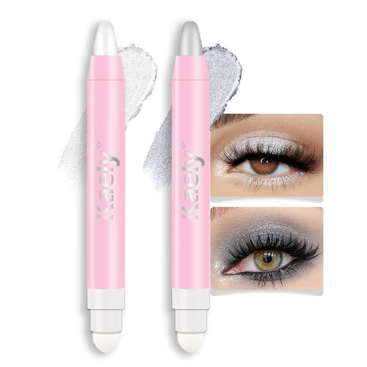 evpct 2Pcs Cream Eye Shadow Brightener Sticks Set for Eyes Waterproof, Pearl White & Silver Matte Cream Eyeshadow Applicator Stick Long Lasting Pigmented Eye Makeup sombras en crema para ojos 01 + 16
