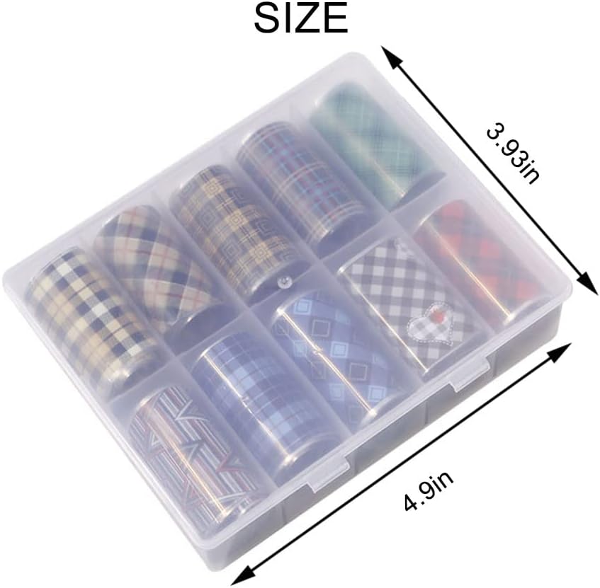 10 Colors Buffalo Plaid Nail Art Foils Christmas Nail Transfer Stickers Supplies Buffalo Plaid Design Nail Decal Tips Wraps Adhesive Glitters Acrylic DIY Nail Decoration
