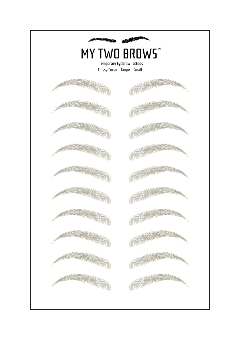 (10 pairs) Taupe Temporary Eyebrow Tattoo - Small Size - Waterproof & Smudgeproof - Classy Curve Style Eyebrow Stickers - Sheet Lasts up to 30 Days - Won't Work on Existing Brows