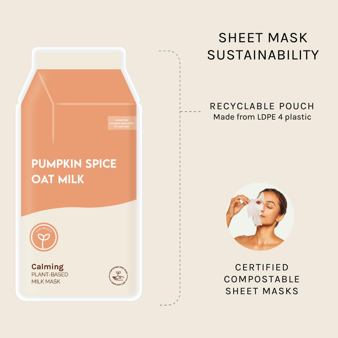 ESW Beauty Pumpkin Spice Oat Milk – Calming Plant-Based Milk Face Mask (6-Pack) – Pumpkin Extract for Dry, Sensitive Skin – Soothes, Reduces Oil & Fights Breakouts