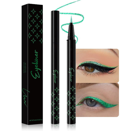 Green Metallic Glitter Liquid Eyeliner Pen – Long-Lasting Sparkly Waterproof Eyeliner for Women & Men – Tattoo-Effect Eye Makeup for Parties – Delineador Líquido con Brillo 06