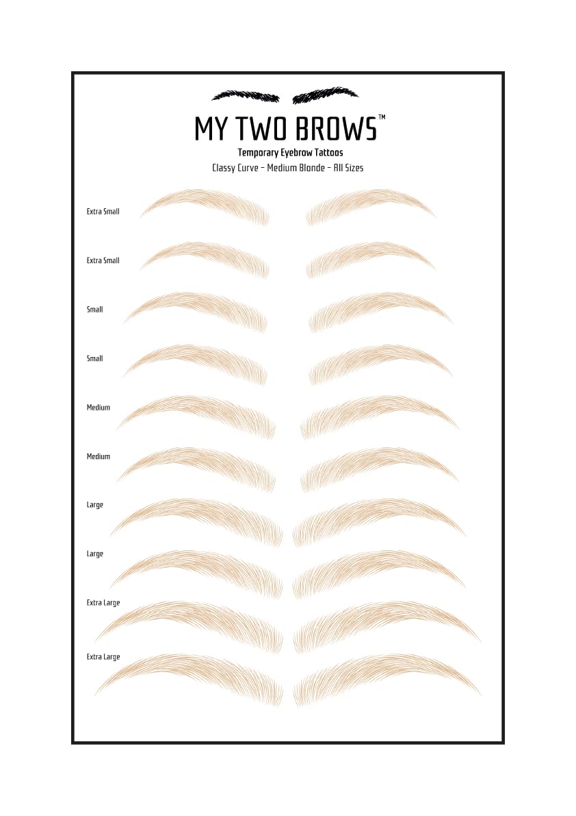 (10 pairs) Medium Blonde Temporary Eyebrow Tattoo - Medium Size - Waterproof & Smudgeproof - Classy Curve Style Eyebrow Stickers - Sheet Lasts up to 30 Days - Won't Work on Existing Brows