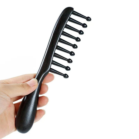 Nine Teeth Meridian Massage Comb - Scalp Massage Comb Gua Sha Ebony Wood Head Massager for Hair Growth, Hair Massage Wooden Gift for Women (Nine teeth, 7.9” x 1.8”)