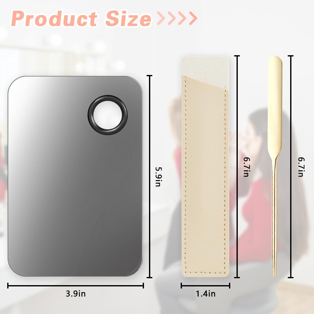 3PCS Makeup Mixing Palette, Stainless Steel Cosmetic Makeup Palette With Spatula Makeup Artist Tool, Professional Cosmetic Mixing Makeup Palette For Mixing Eye Shadow/Eyelash/Nail Art/Foundation