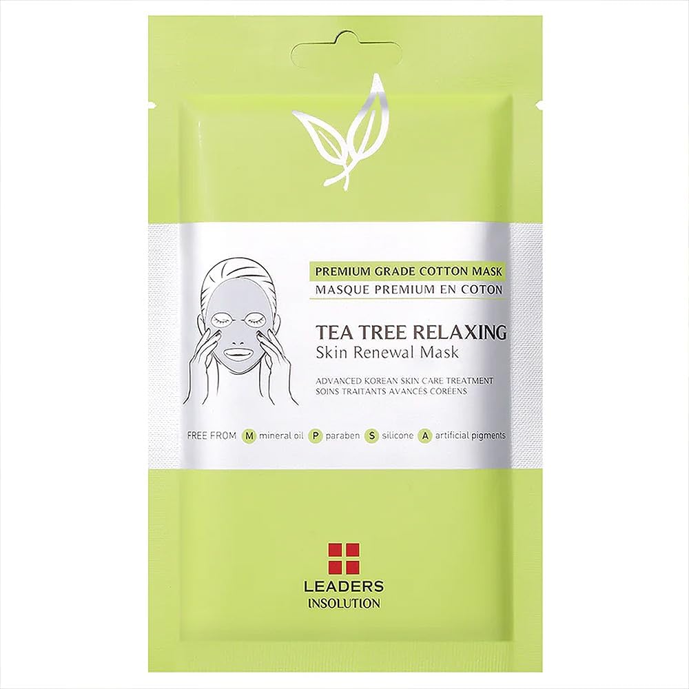 Leaders Insolution Tea Tree Relaxing Skin Renewal Mask | Soothing Facial Sheet for Acne, Oil Control, and Sensitive Skin | Hydrating Botanicals | Calms Redness, Smooth (5 Sheets)