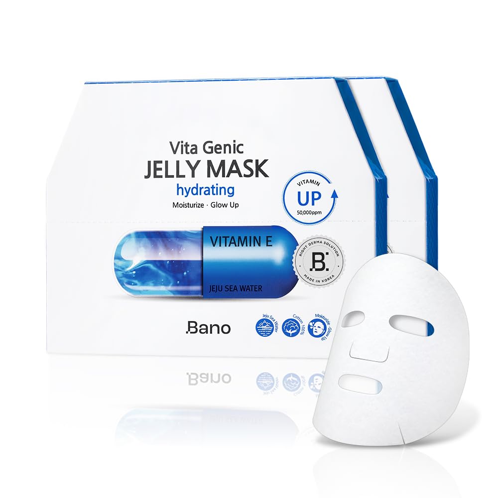 Bano Vita Genic Jelly Face Hydrating Mask 10EA – Firming Sheet Mask for Sensitive Skin, Korean Glass Skin Care with Mineral Water, Vitamin C & Niacinamide, Fragrance-Free, Pack of 2