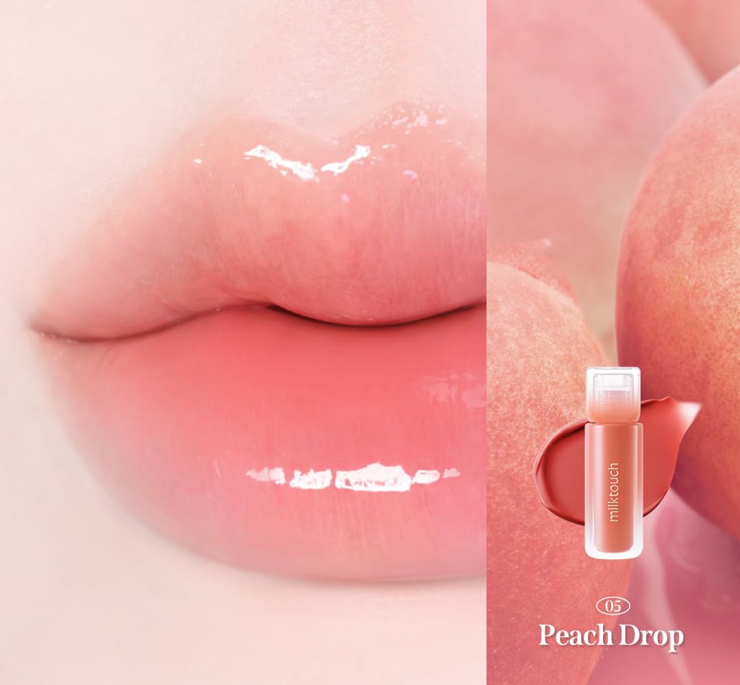 MILKTOUCH Dew Stain Sheer Lip Gloss (05 Peach Drop, 0.14 Fl Oz (Pack of 1))