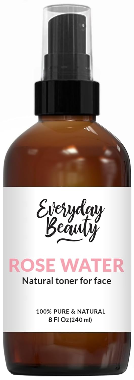 Rose Water Facial Toner - Alcohol-Free Vegan All Natural Refreshing Spray Mist for Face and Hair - Uplifts, Calming & Soothing for All Skin Types 8oz with Fine Mist Cap