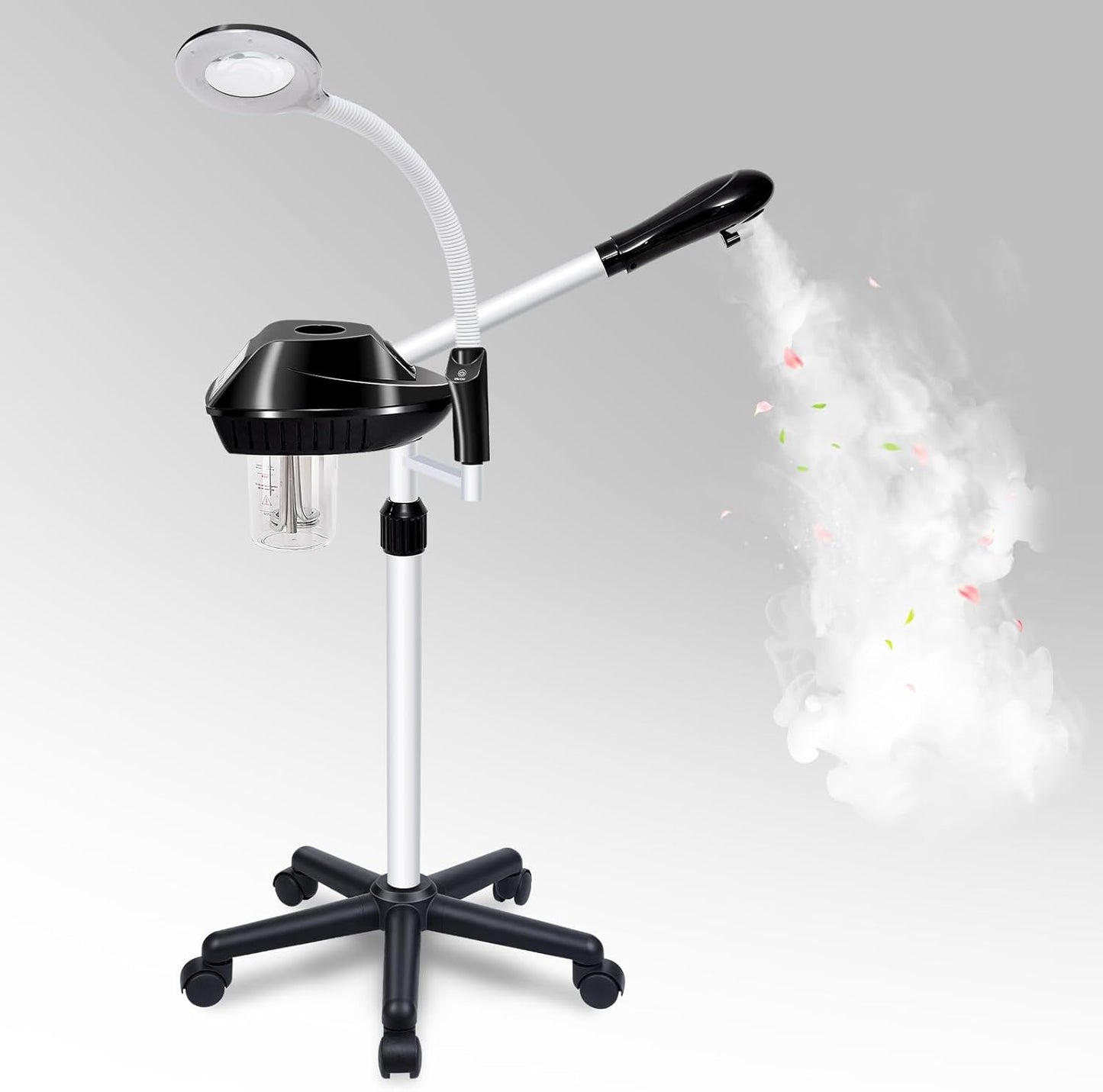 Professional Facial Steamer, 2 in 1 Facial Steamer on Wheels with 5X Magnifying Lamp, Steamer for Face Adjustable Height, Steamer for Facial for Salon, Spa and at Home Use