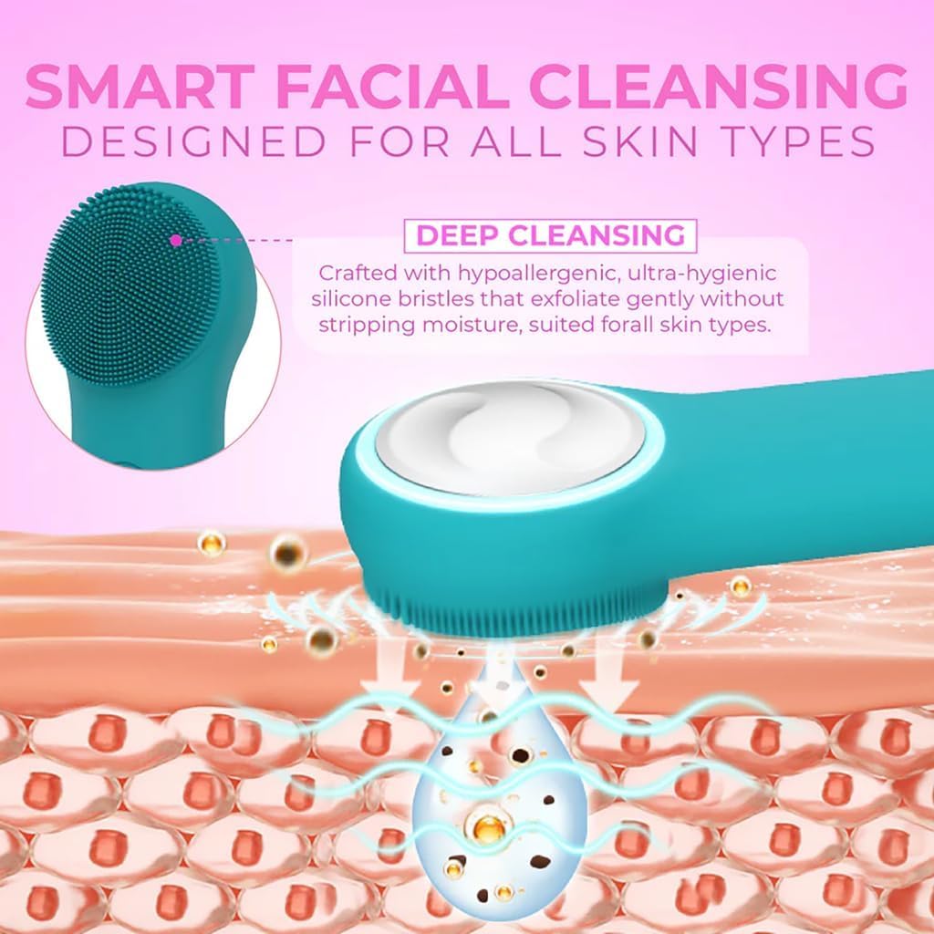 Electric Silicone Face Scrubber - 2-in-1 Facial Rotating Vibrating Exfoliating Brush - Waterproof & Portable, Rechargeable, for Cleaning, Exfoliation, Massage, Suitable for Men & Women (White)