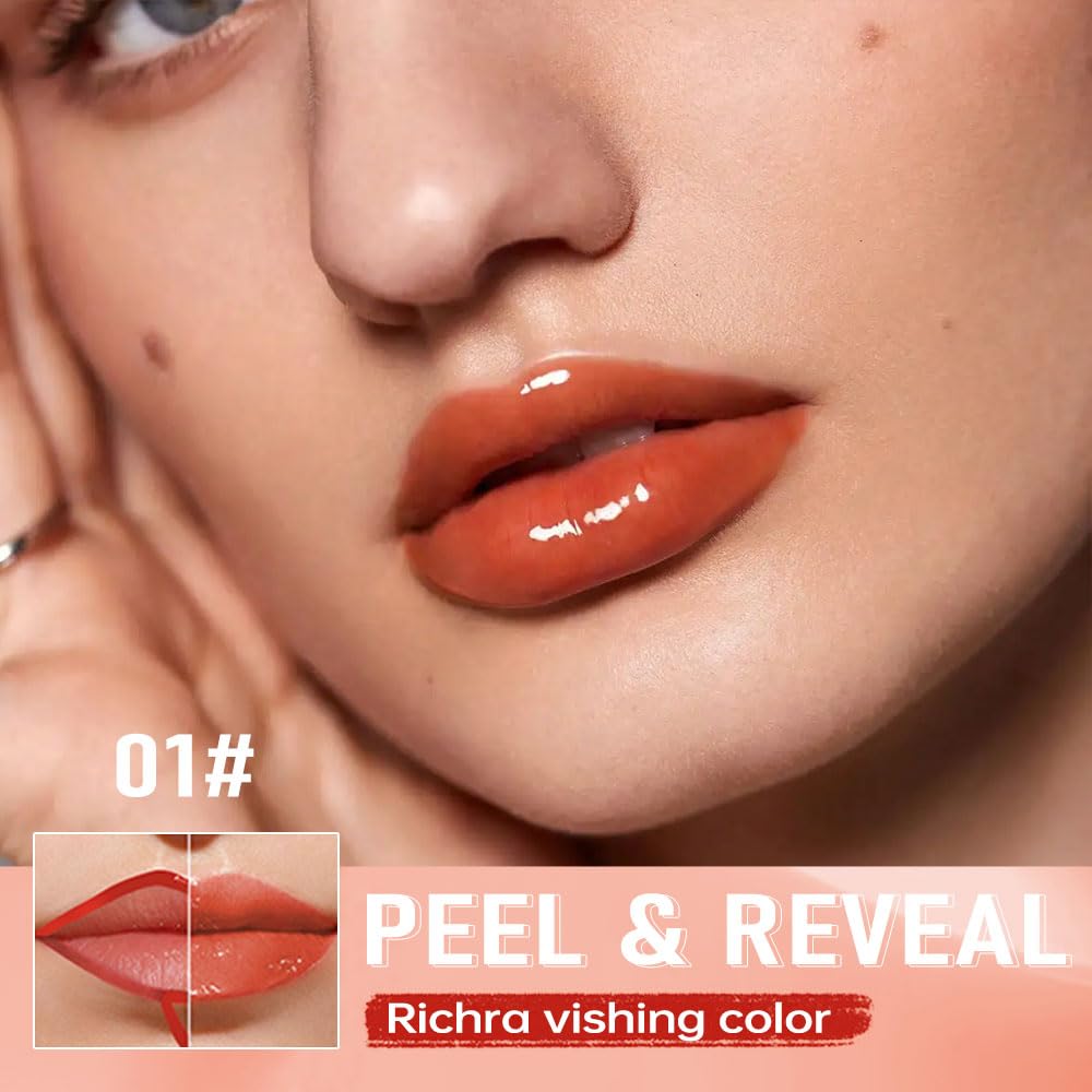Coral Orange Peel Off Lip Gloss Masque,Lip Stain Peel Off Tattoo-Peel Off Lip Tint and Lip Oil 2-in-1 Long Lasting Waterproof Transfer-proof Lip Mask Lip Gloss Peel Off Lip Liner,for All SkinType 01#