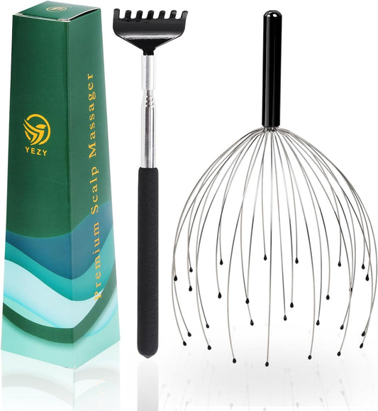 YEZY Head Massager 28 Fingers Head Scratcher Scalp Massager, Back Scratcher, Stocking Stuffers for Scalp Massage Back Massage (Black)