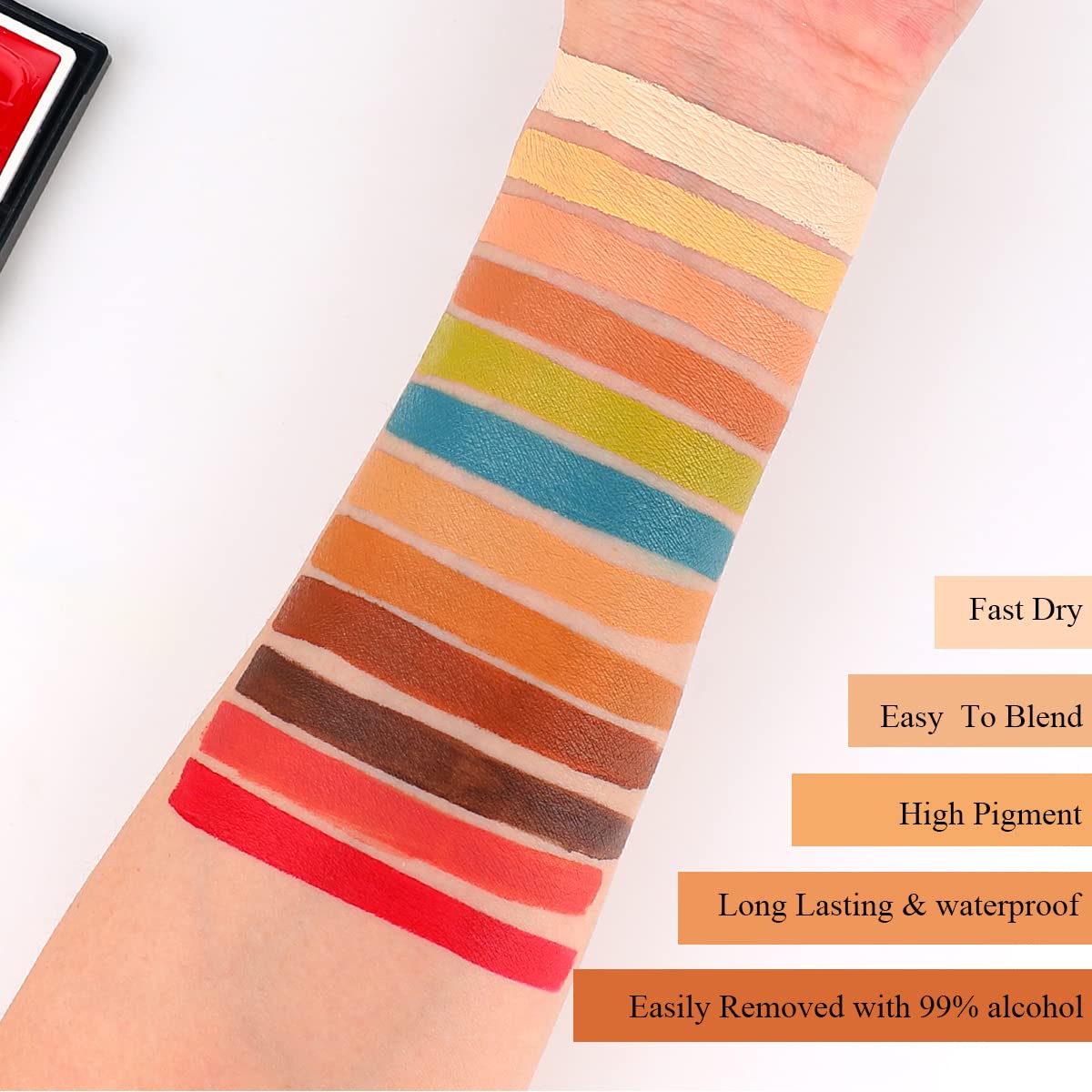 Depvision SFX 12 Color Flesh Tone Alcohol Activated Makeup Palette for Special Effects,Waterproof Skin Tone FX Makeup for Professional Makeup Artists Cosplay Halloween Theatrical Makeup