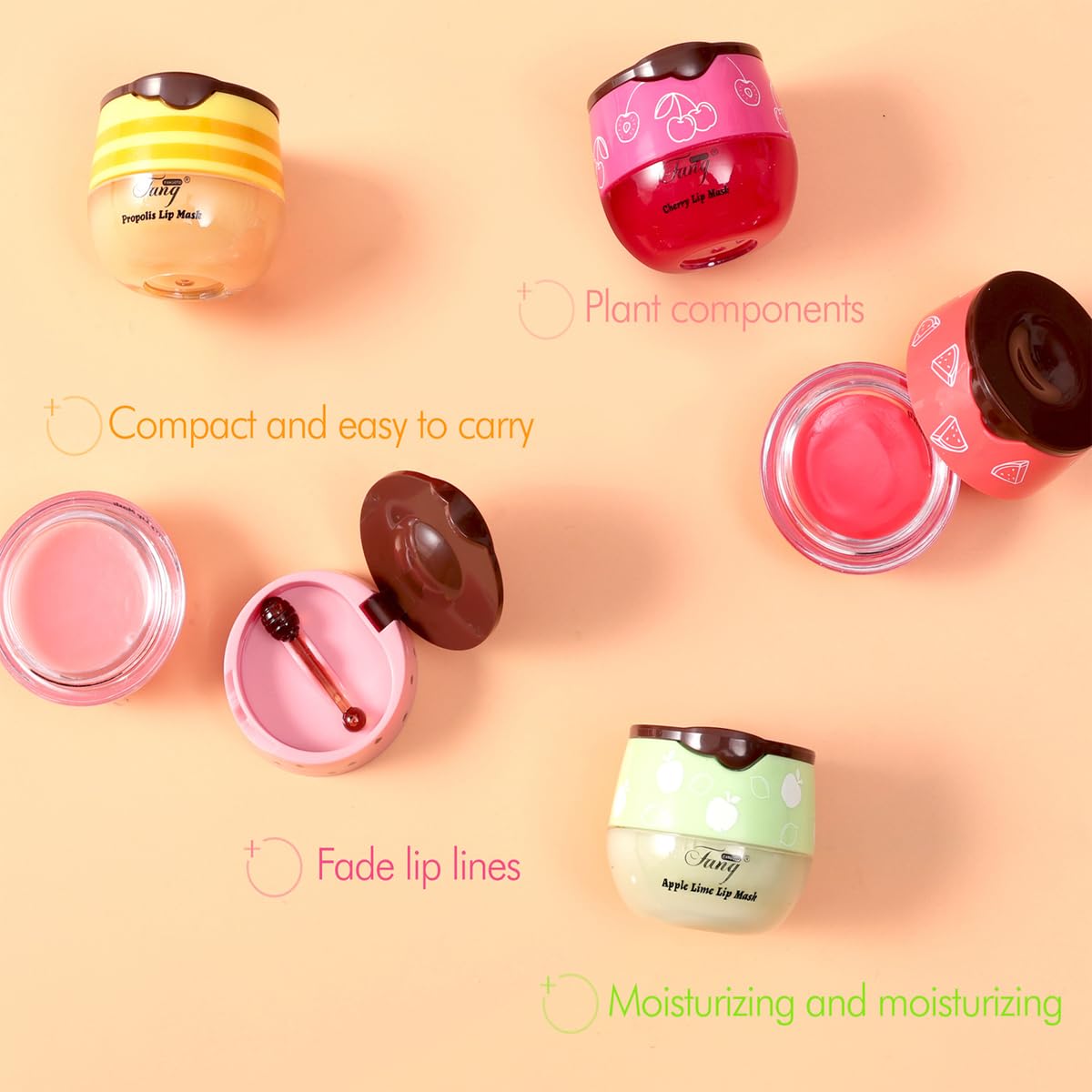 4 PCS Bee Lip Balm Honey Pot,Lip Mask Propolis Moisturizing,Prevention Dry and Cracked Lip Scrubs Exfoliator Lip Wrinkle Skin Care Products (Honey & Strawberry & Watermelon & Apple Lime)