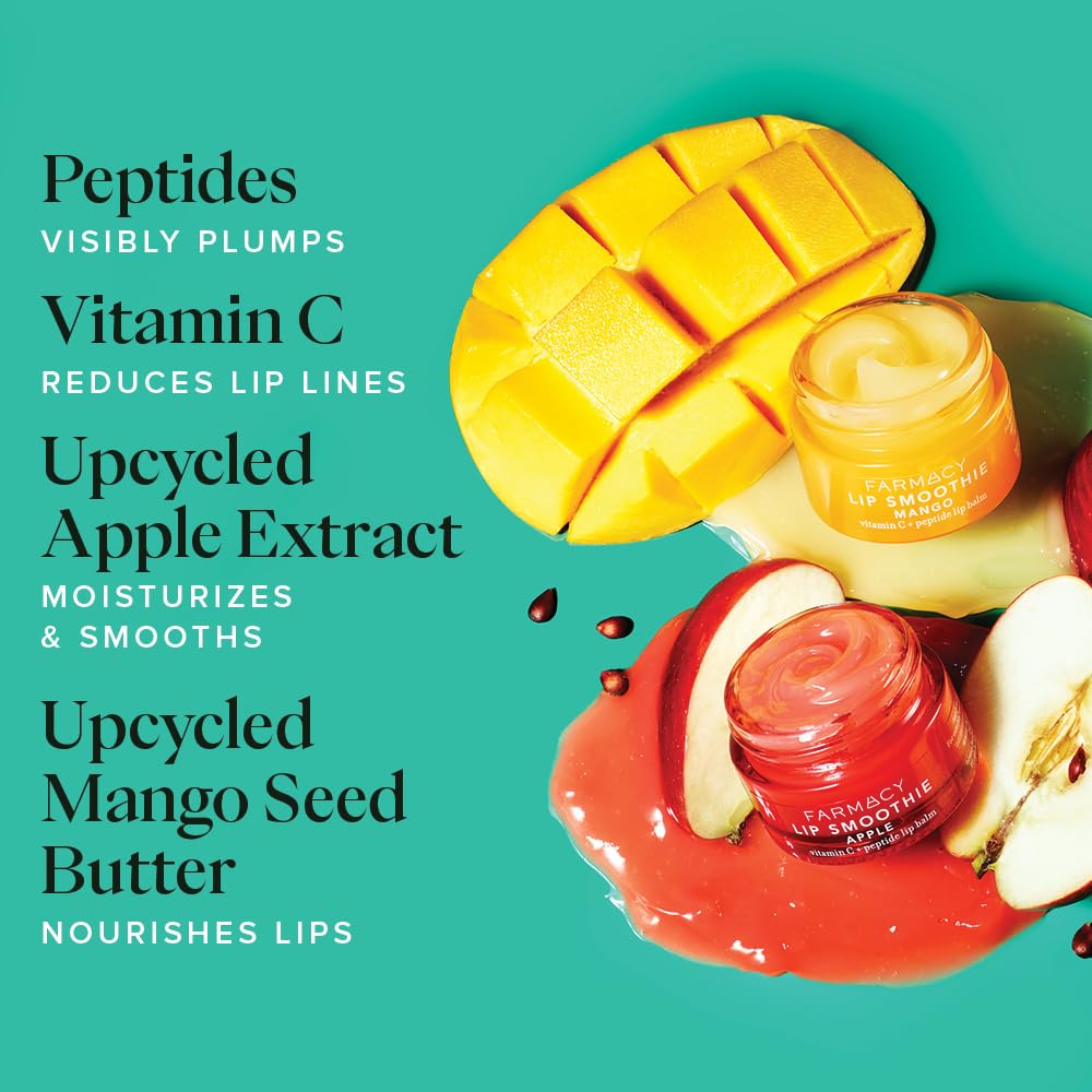 Farmacy Plump + Shine Lip Smoothie Duo - Peptide Lip Balm - Lip Moisturizer & Plumper with Vitamin C - Apple & Mango with High Gloss Finish