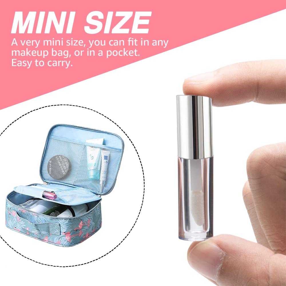 AMORIX 50PCS Mini Lip Gloss Tubes with Wand 1.2ml Empty Lip Gloss Containers Clear Refillable Travel Lip Balm Bottles for Samples with 5ml Syringes DIY Lip Gloss Base + Tag Labels(Silver)