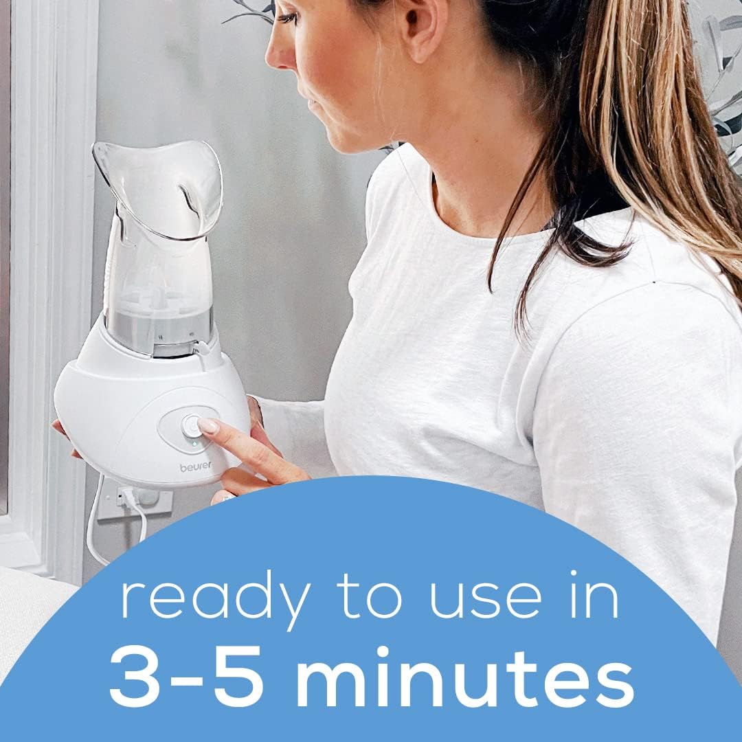 Beurer SI30 Steam Inhaler for Sinus Congestion & Allergies, Drug-Free, Quick 3-5 Minute Setup, Ultra-Quiet, Face Steamer with Variable Steam Control, Universal Mask