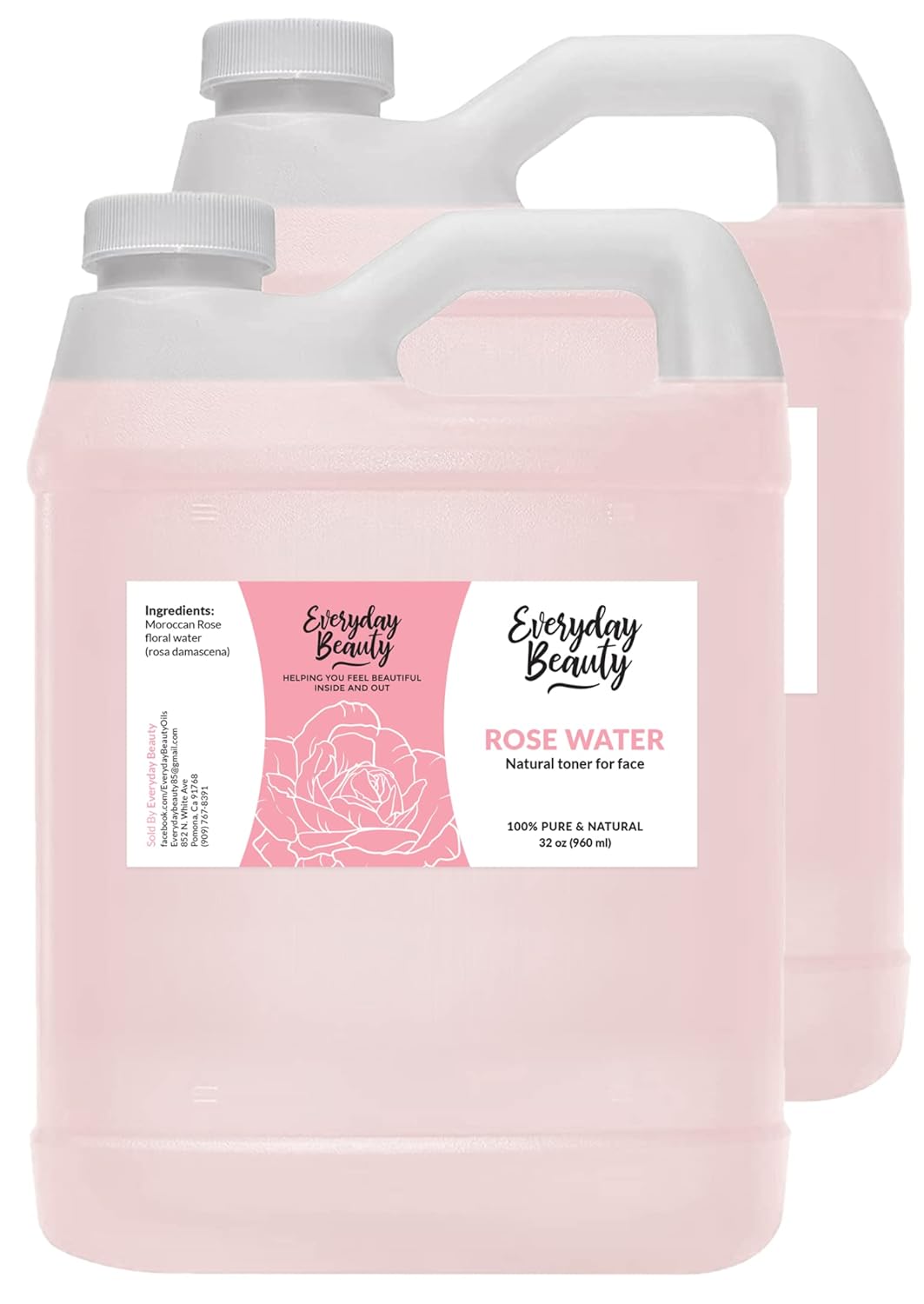 Rose Water Facial Toner Bulk - 64oz Alcohol-Free Vegan All Natural Refreshing Spray Mist for Face and Hair - Uplifts, Calming & Soothing for All Skin Types