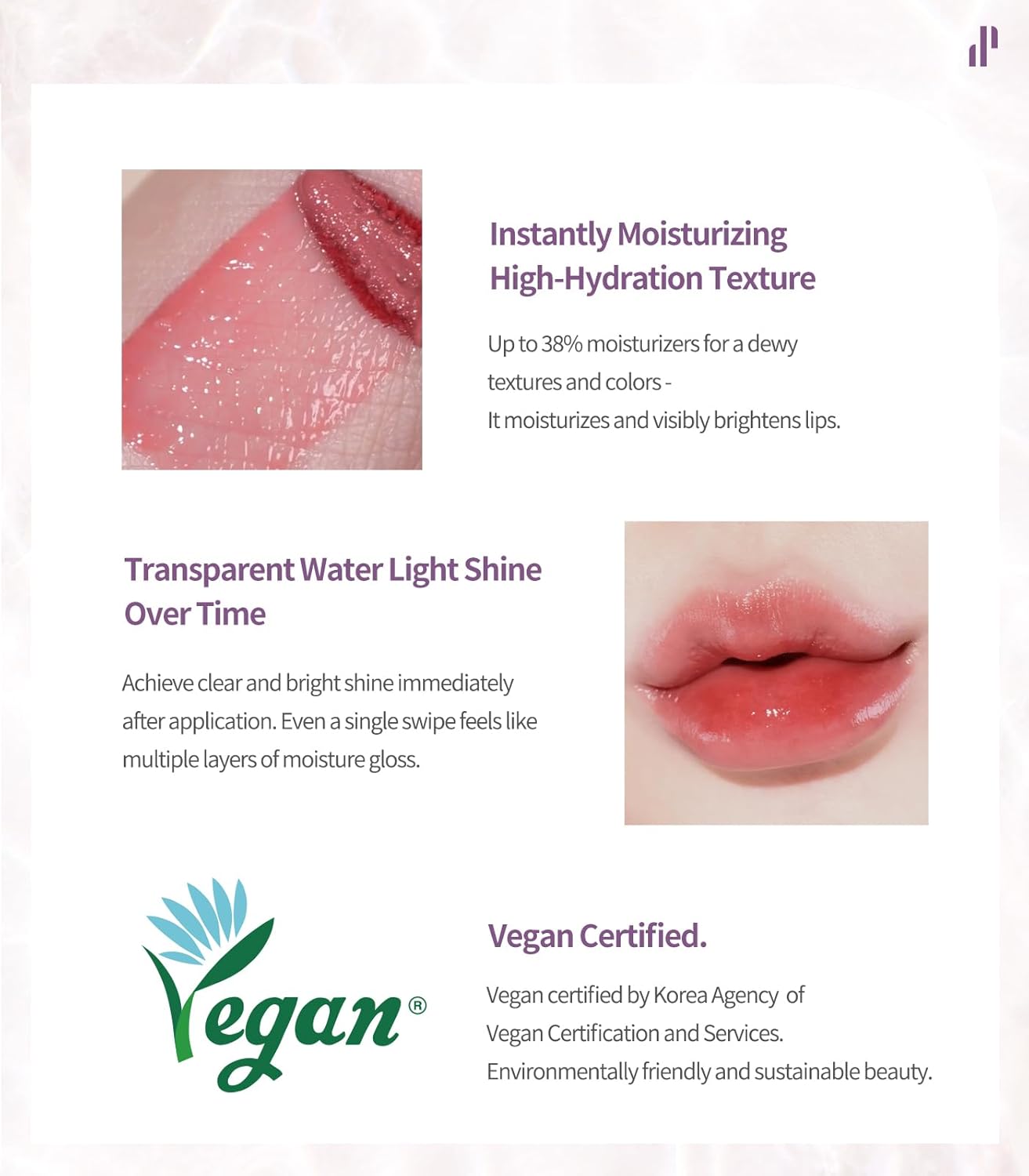 Heart Percent Dote On Mood Pure Glow Tint, Watery & Lightweight Moisturizing Lip Stain Long Lasting Liquid Lipstick 6.8g, #13. Bare Lips