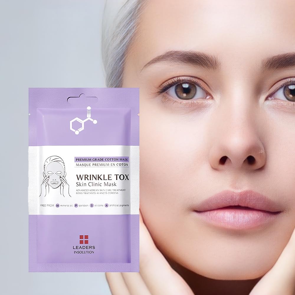Leaders Insolution Wrinkle Tox Skin Clinic Mask | Adenosine-Infused Anti-Aging Facial Sheet for Fine Lines, Wrinkles, and Firmness | Premium Grade Cotton, Collagen Boosting (5 Sheets)