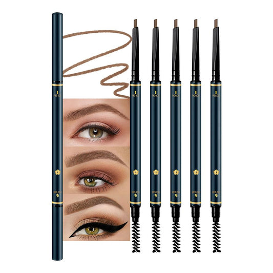 5 Pcs Waterproof Professional Makeup Micro Brow Pencil, Dark Coffee Brow Kit with Eyebrow Brush,Ultra-Fine Mechanical Pencil, Eyebrow Pencils for Women, (C05#Dark Coffee, 5Pcs)