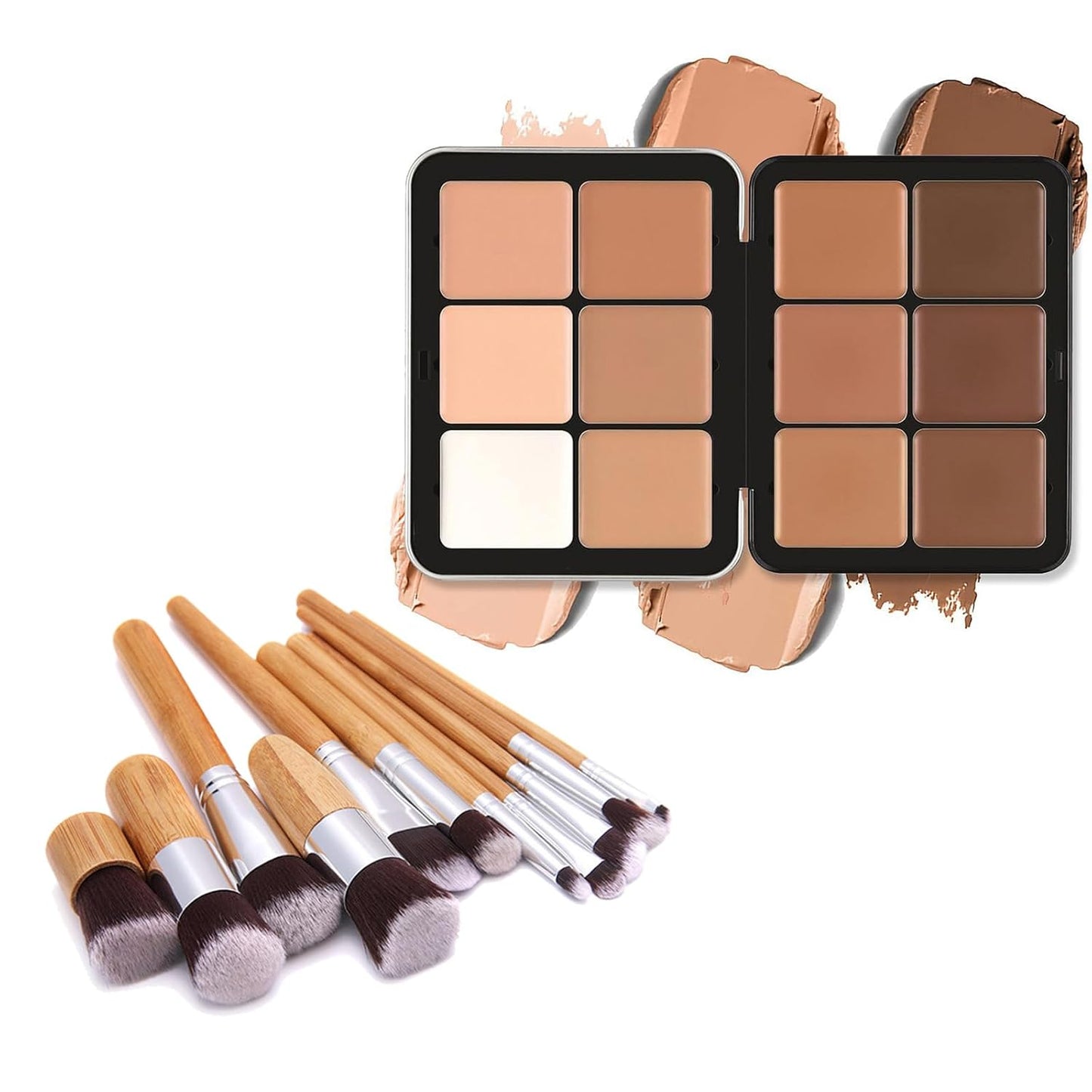 Professional Makeup Cream Contour Palette, Joyeee 12 Colours Concearler Full Coverage & Makeup Brush Set Contour Concearler Palette Contouring Face Make Up Gift for Women Girls