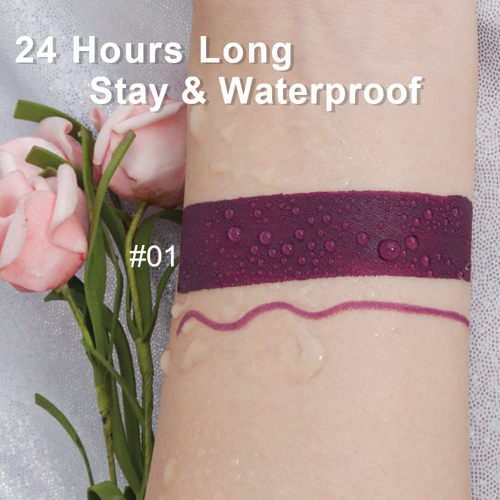 evpct 2Pcs Purple Plum Matte 24-hour Liquid Lipstick and Lip Liner Pencil Makeup Set Women Dark Red Bright Berry Liquid Lipstick Matte Lip Tint 24H and with Lip Liner Set Waterproof Long Lasting 1
