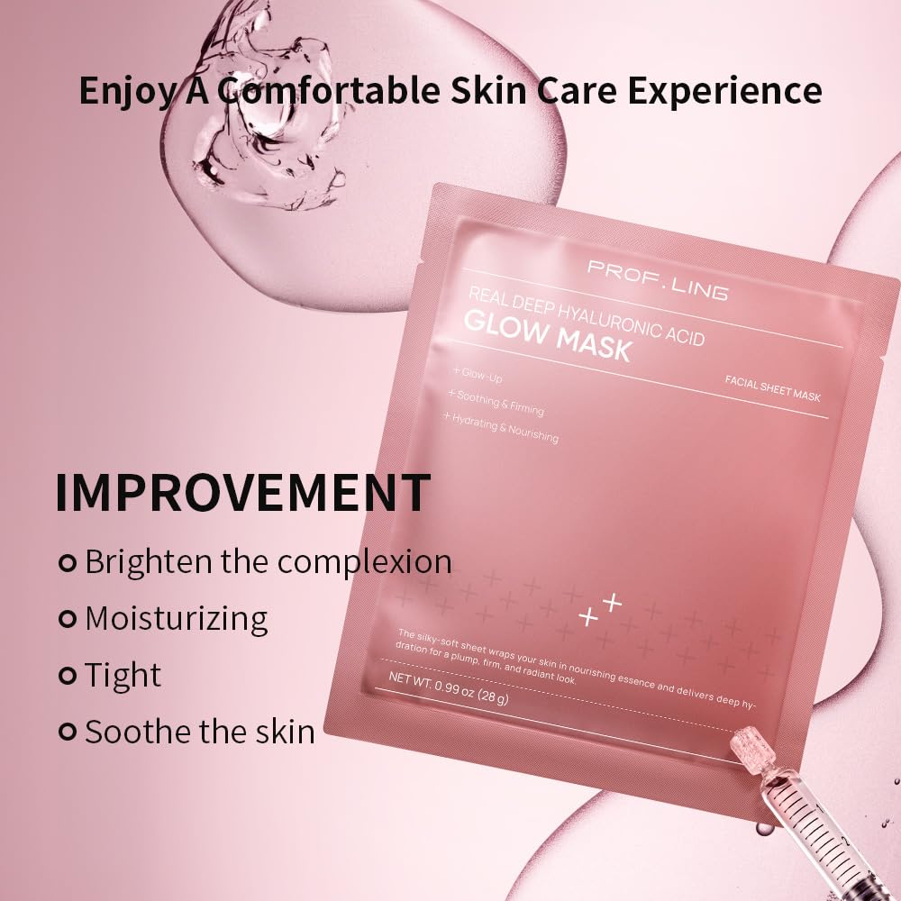 REAL DEEP Hyaluronic Acid Glow Mask - Brightening Face Mask for Dull & Tired Skin, Antioxidant Treatment with Ferment Extract, Fights Dryness & Roughness for Even, Radiant Tone, 5 Count