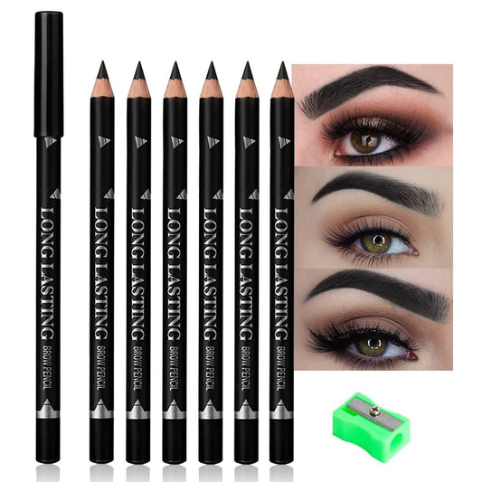 6Pcs Eyebrow Pencils for Women, Wooden Hard-Core Black Eyebrow and Eyeliner Pencil, Long Lasting Waterproof and Sweat-Proof, Beginner Makeup Brow Pencil, Create a Natural Eye Brow Makeup