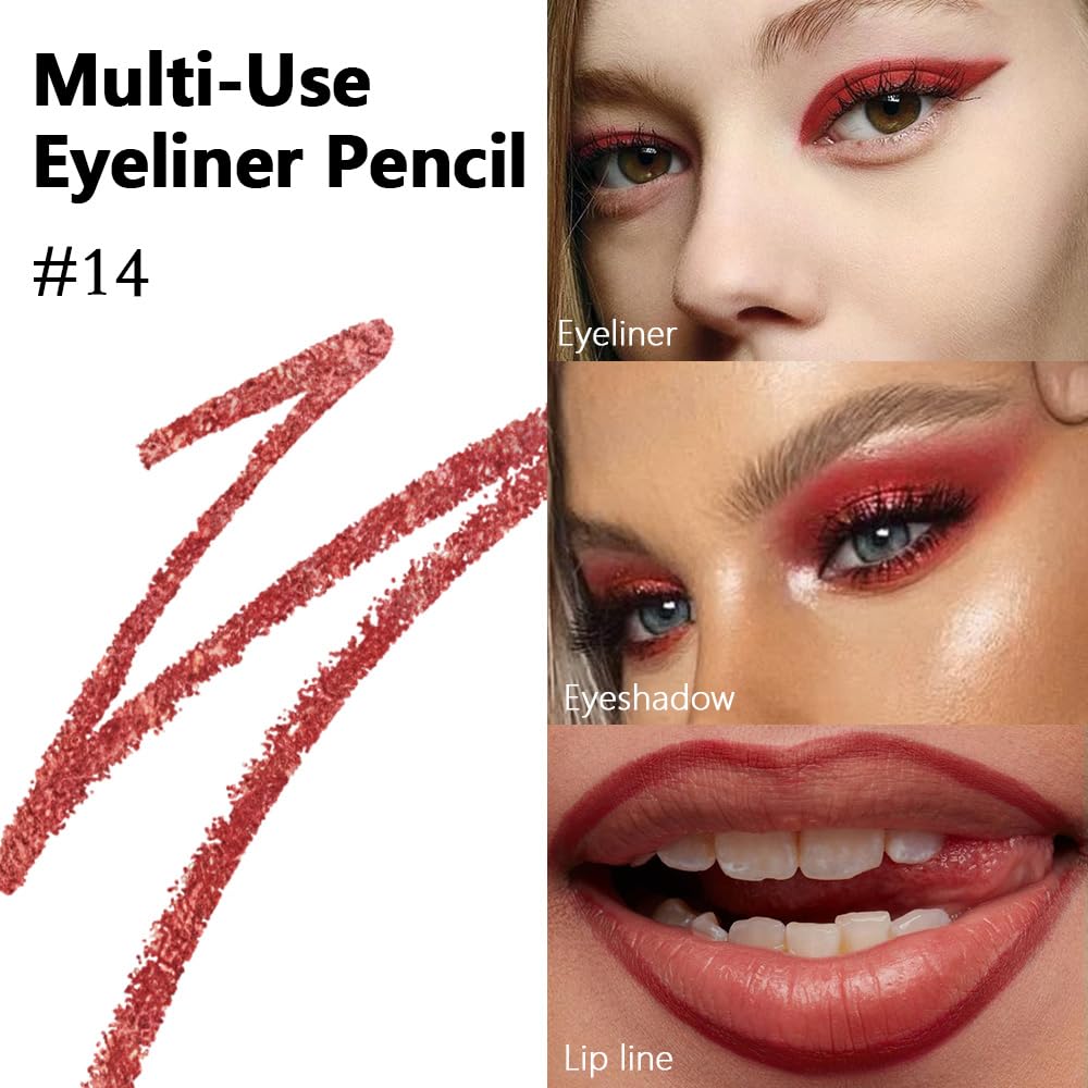 Kaely Gel Eyeliner Pencil for Women, Brick Red Eye Liner Waterproof Smudge Proof with Sharpener, Waterline Eye Makeup Liners, delineador de ojos contra el agua, Vegan & Cruelty-Free, 14