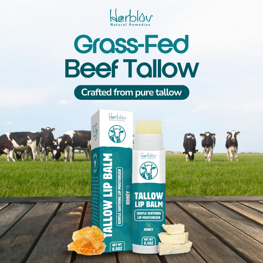 Beef Tallow Lip Balm – Natural Tallow Beeswax Chapstick – Hydrating Moisturizer Grass Fed Bison Tallow Balm Lip Care – Soothes Chapped, Dry Lips, Sensitive Skin – Long Lasting & Vitamin Rich USA-Made