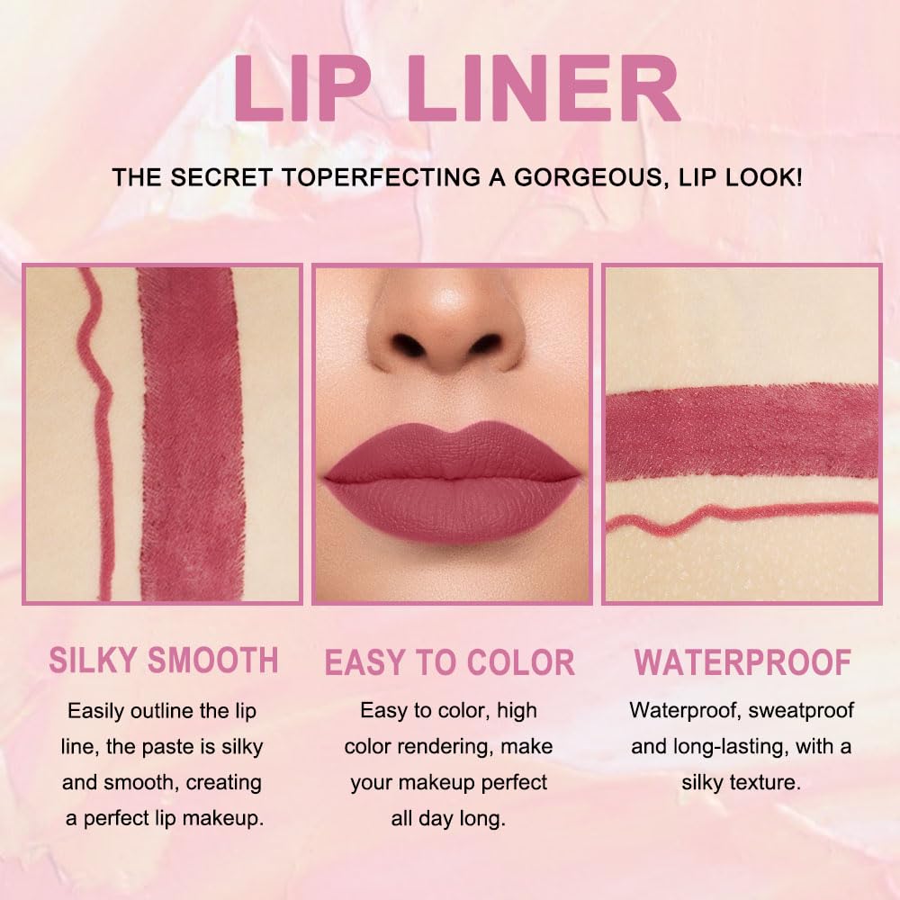 evpct 1Pcs Mauve Red Lip Liner and Lipstick Set Kit for Women Matte Lips Kit with Lip Liner Lip Stains Long Lasting Waterproof 24 Hour Lipstick and Lip Liners Combo Lipliners Pencil Set 13#