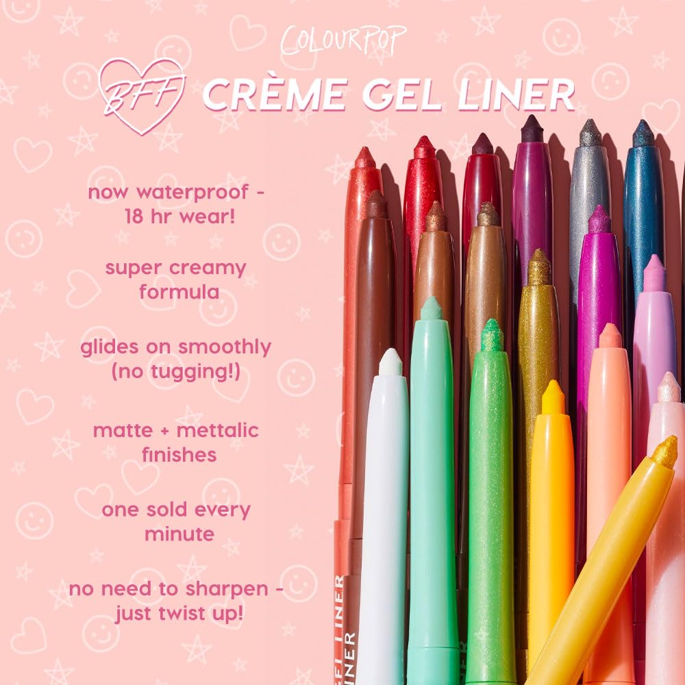ColourPop Crème Gel Waterproof Eyeliner - 18HR Wear, Ultra-Pigmented Eyeliner Pencil with Matte & Metallic Finishes - Smudge-Proof, Vegan & Cruelty-Free - Punch (0.01 oz)