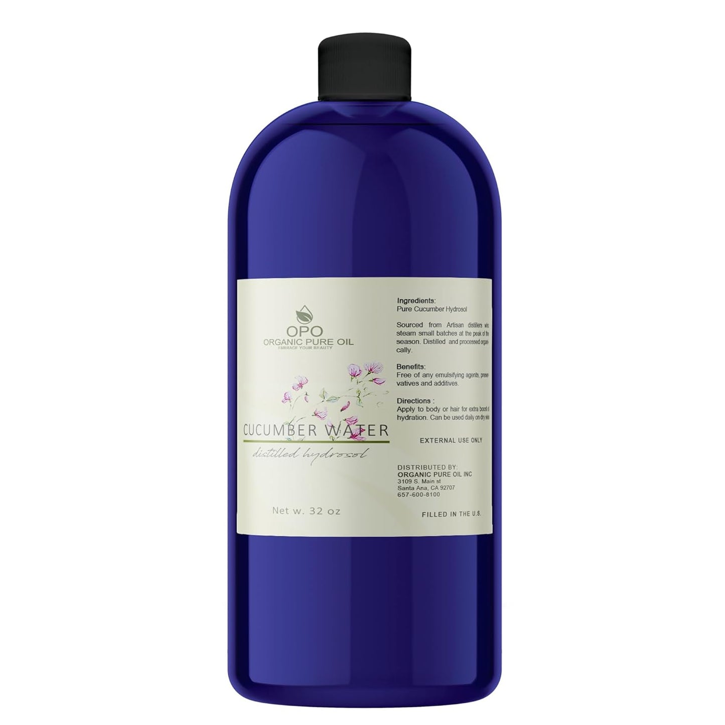 OPO Cucumber Hydrosol - Pure Steam Distilled Hydrating Floral Water Bulk Refill 32 oz - 1 Quart for Skin Hair Face, Greasy, Oily Skin Hair Locs Face Cleansing Toning Spray - Packaging May Vary