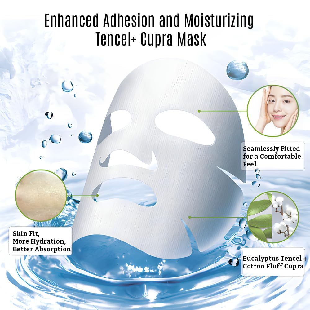 Leaders Mediu Amino Moisture Hydrating Facial Sheet Mask | Natural Mineral Water, Hyaluronic Acid, Ceramide | Anti-Aging, Soothes Dry Skin, Enhances Elasticity (10 Sheets)
