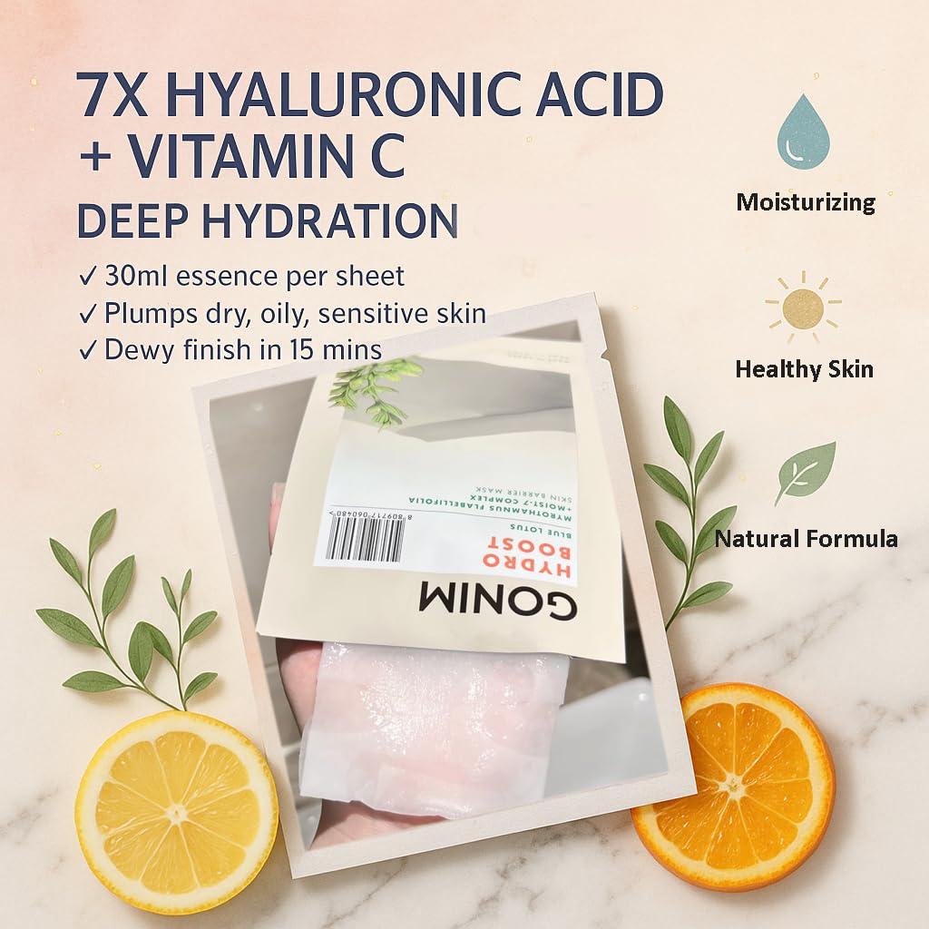 Face Mask Korean Skin Care with Hyaluronic Acid & Collagen Activation- Face Masks Skincare Hydration, Anti Aging & Moisturizing Sheet Mask, Travel Essentials, Korean Face Mask 30ml x15 Sheets